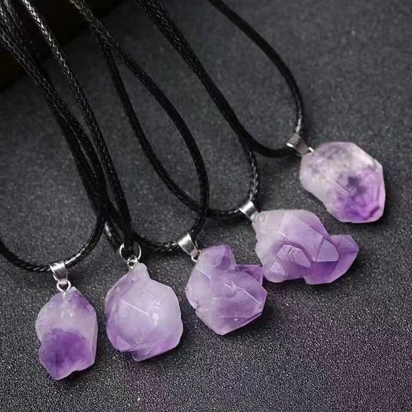 

wholesale real amethyst necklace raw crystals bulk natural crystal pendant amethyst rough stone necklace, Silver