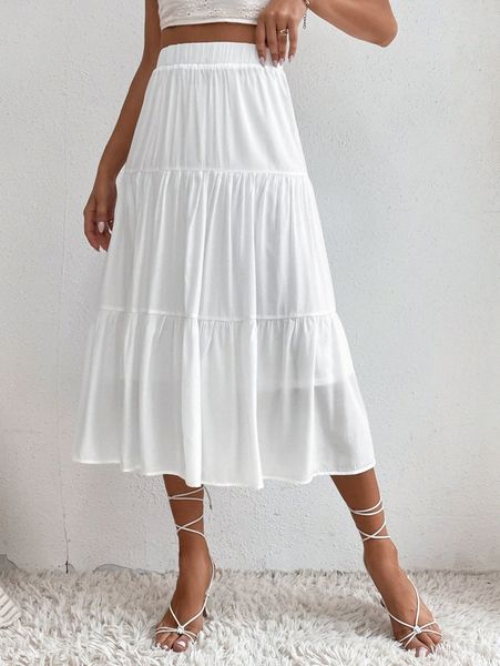 

tall elastic waist ruffle hem skirt 39np#, Black