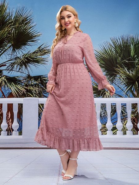 

plus swiss dot flounce sleeve ruffle hem dress z8im#, Black