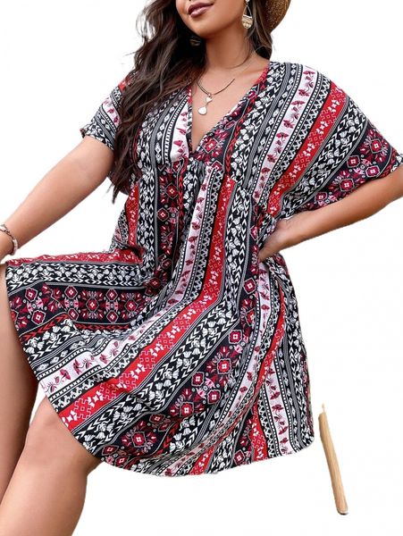 

plus floral print batwing sleeve smock dress b5jm#, Black