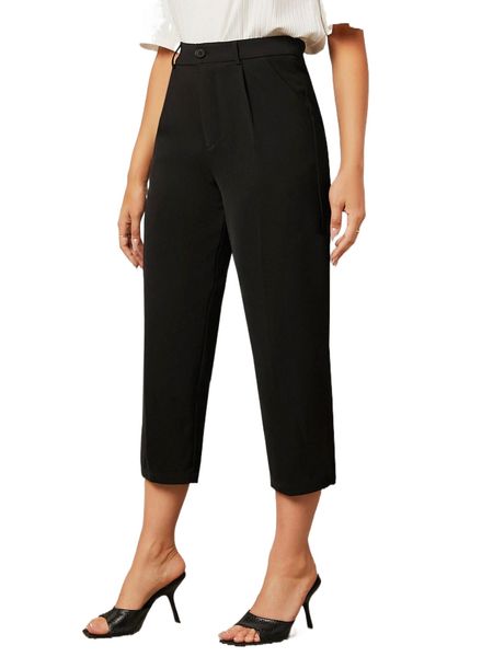 

high waist solid capri tailored pants 9235#, White;black