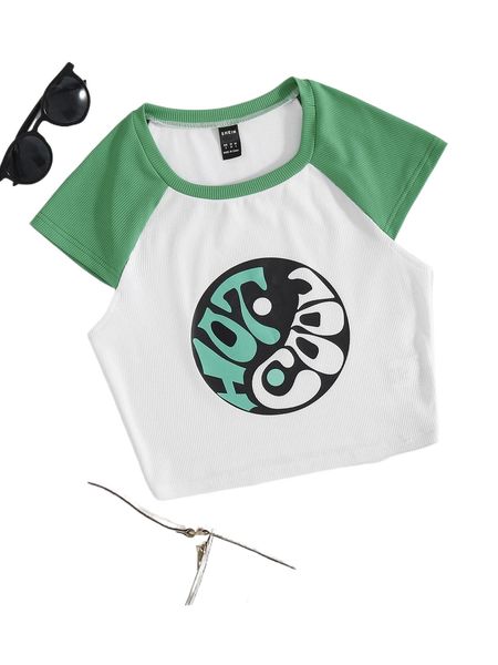 

raglan sleeve letter graphic tee w1h8#, White