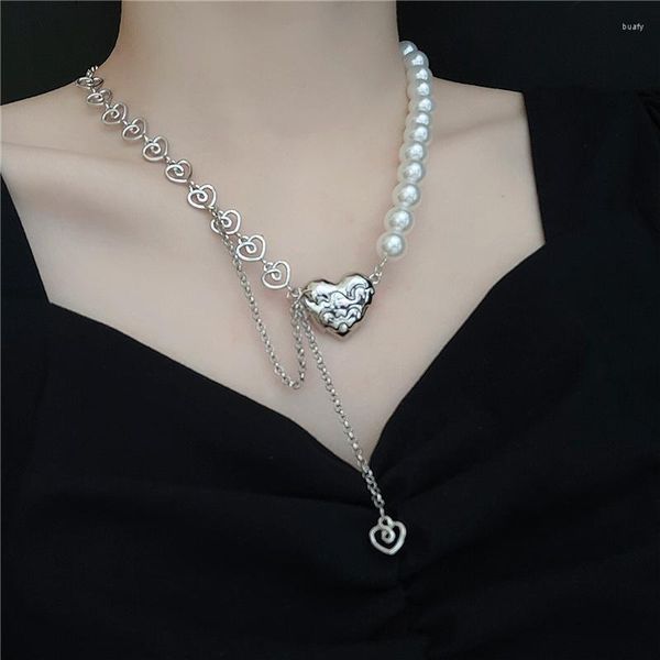 Anhänger Halsketten 2022 Trendy Metall Herz Perle Choker Halskette Für Frauen Persönlichkeit Hals Kostüm Schmuck Collares Großhandel