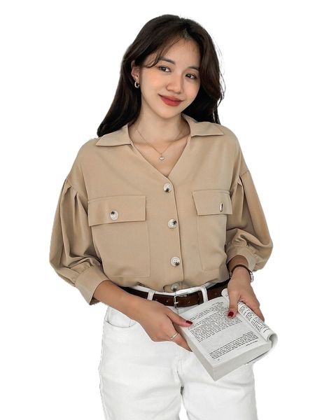 

dazy flap pocket drop shoulder blouse q6dp#, White