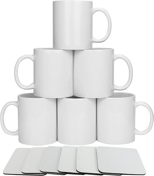 

set of white sublimation blank coffee mugs 11oz tea chocolate ceramic cups- diy sublimation blanks products bulk