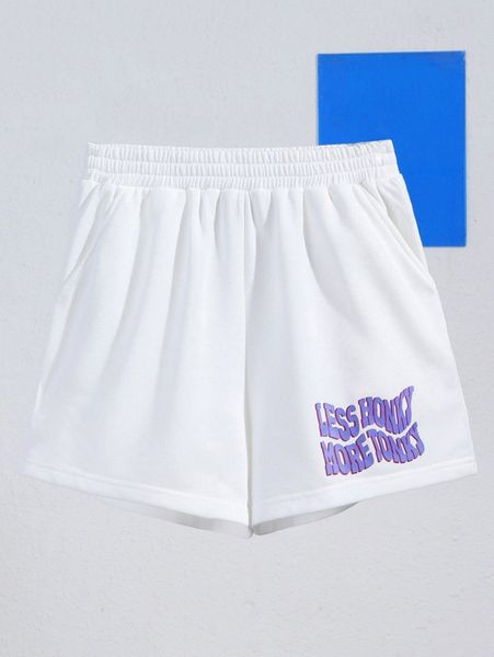 

x chromoeye slogan graphic elastic waist shorts k6hm#, White;black