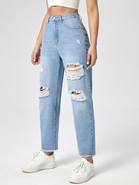 

ripped raw hem jeans z5li#, Blue