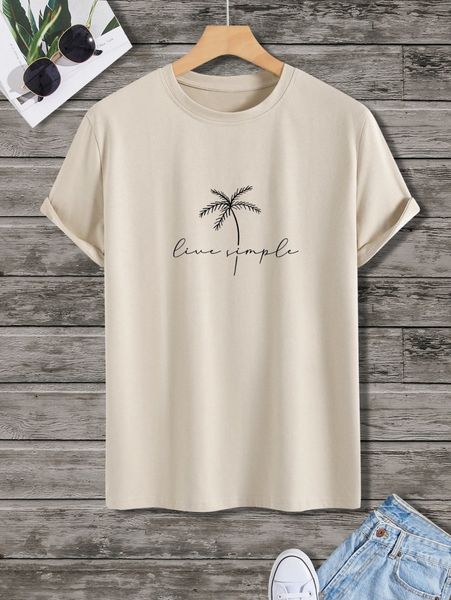 

men letter & palm tree print tee k5fd#, White;black