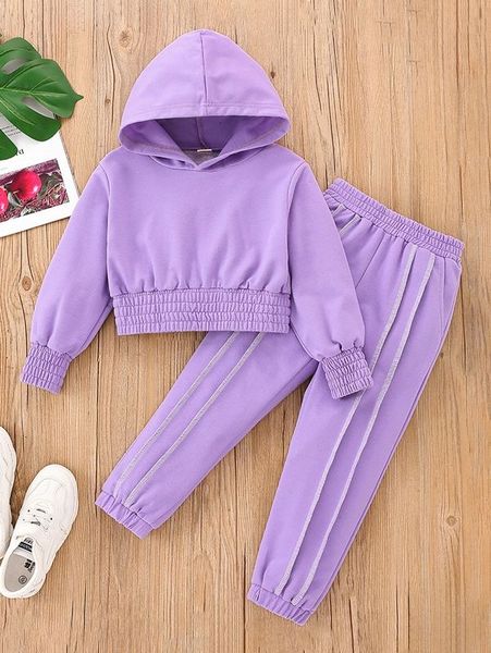 

toddler girls solid shirred hoodie & stitching sweatpants she, White