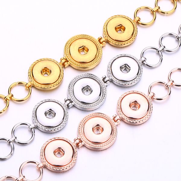

vintage 18mm snap button heart charm bracelet silver gold link chain three snaps buttons bracelets jewelry for women men, Golden;silver