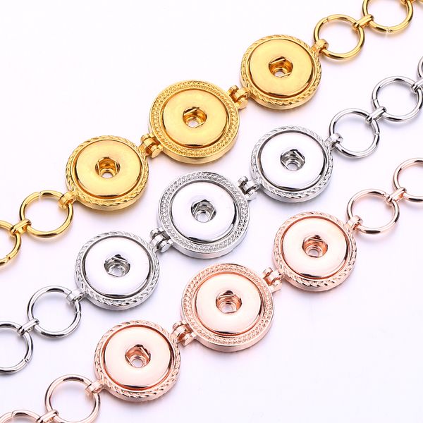 Vintage 18mm Button Snap Button Charm Bracelet Silver Gold Link Chain Três botões Snaps Bracelets Jeia para homens homens