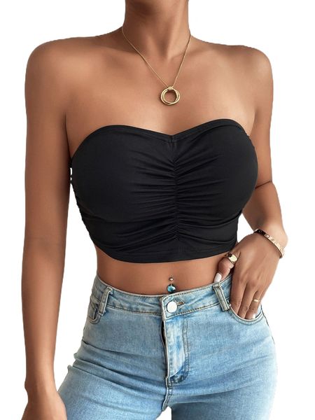 

petite ruched crop tube i9mf#, White