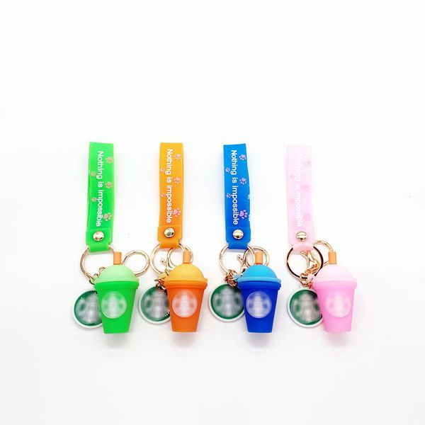

pvc stereo milk tea coffee cup keychain car key ring 4 colors, Blue