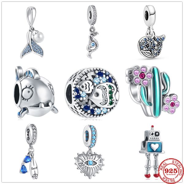 925 STERLING SLATER Dangle Charm Mulheres Sereia Baleia Cacto Cactus Contas FIT PANDORA CHARMS BRACELETE DIY ACESSÓRIOS DE JOIXAS DIY