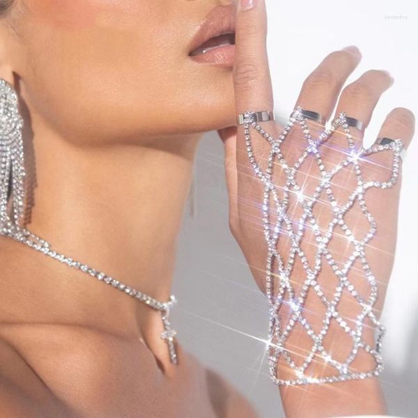 Cadeia de link feita à mão Bohemia Rhinestone Mesh Mesh Bracelets Ring Bracelets Para Mulheres Belly Dance Crystal Bangle Jewelry Acessórios Kent22