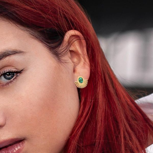 

stud fan-shaped earring, natural stone earring for women elegant bohemian jewelry, Golden;silver