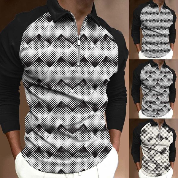 

men's polos mens fashion casual sports digital print lapel raglan zipper long sleeve heavy cotton shirtmen's, White;black