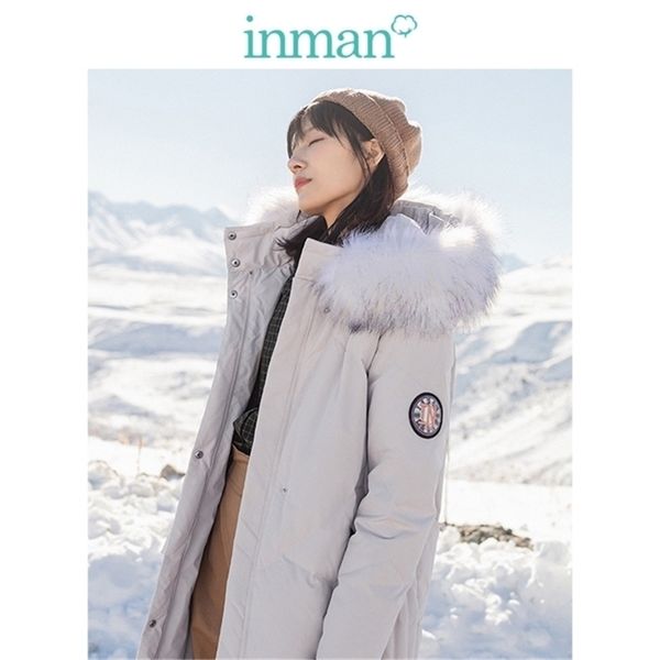 

inman winter embroidery hooded solid warm women long down coat 201209, Black