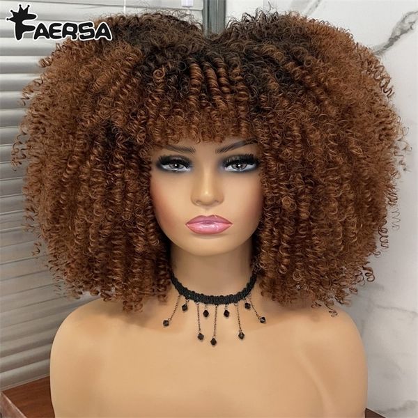 

short hair afro kinky curly wig for black women cosplay blonde synthetic natural african ombre glueless hightemperature 220715, Black;brown