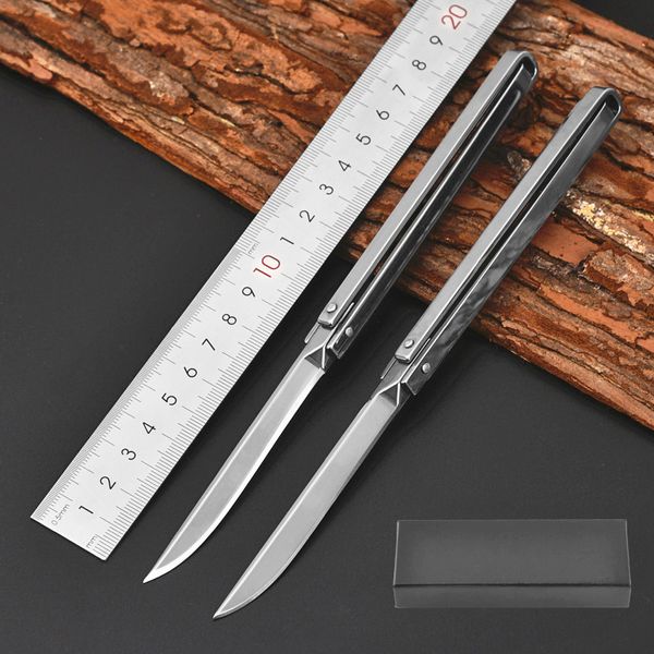 Coltello pieghevole tascabile di alta qualità 5Cr15Mov Lama a goccia satinata Manico in acciaio inossidabile Coltelli EDC Nuovo design