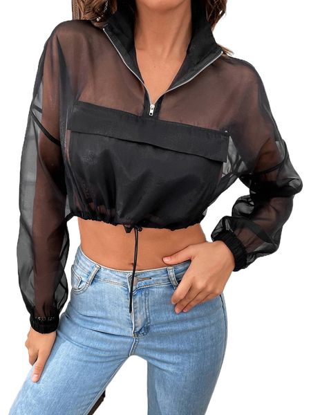 

pocket patched mesh jacket j6df#, Black;brown