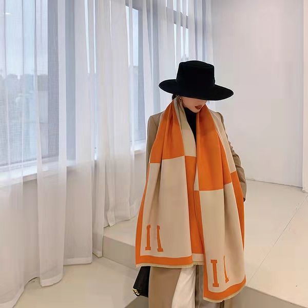 Зимний шарф из пашмины для дизайнеров, теплые шарфы, модные классические женские имитирующие кашемировую шерсть, длинная шаль, 65*180 см