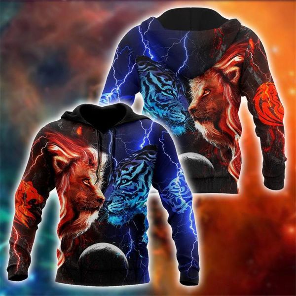 Felpe con cappuccio da uomo Felpe Tiger Lion Galaxy Thunder Unisex Stampa 3D Autunno Moda Sport Felpa con cappuccio Primavera Casual Streetwear Zip con cappuccio 5XL O