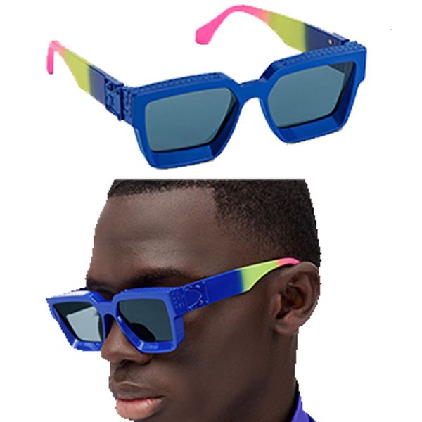 Gafas de sol millonarias para hombre M96006WN Tendencia de la moda Marco azul Templos degradados tricolores Personalidad única Gafas de sol para hombre Conducción de vacaciones Anti-UV400 Con caja