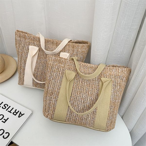 

summer trend straw bags hit handbags for women luxury zipper color matching tote bag 220707