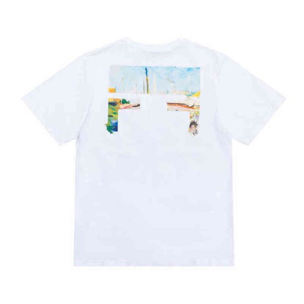 

classic brand mens fashion t shirts offs summer designer women loose tees quality t-shirt letter arrow oil painting black white tshirts lux, White;black