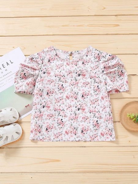 

toddler girls floral print puff sleeve blouse she, White;black