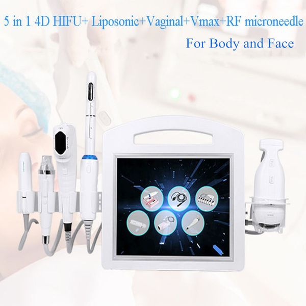 Equipamento de beleza multifuncional profissional 5 em 1 HIFU 4D Vaginal aperto liposônico Máquina lipos Burn Burning Removedor de rugas com RF microneedle