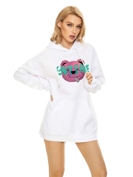

letter & cartoon graphic drawstring hoodie h4s7#, Black