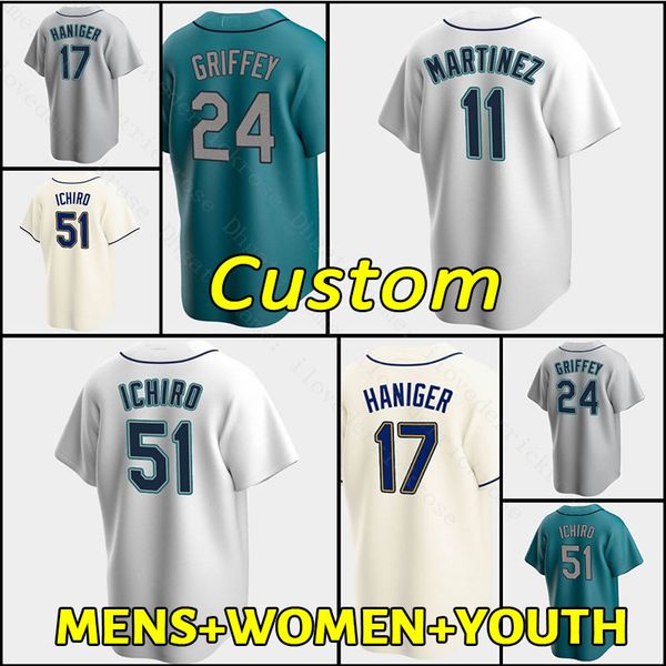 

seattle baseball jersey mariners 24 ken griffey jr. 28 jake fraley tom murphy luis torrens jarred kelenic abraham toro mitch haniger kyle le, Blue;black