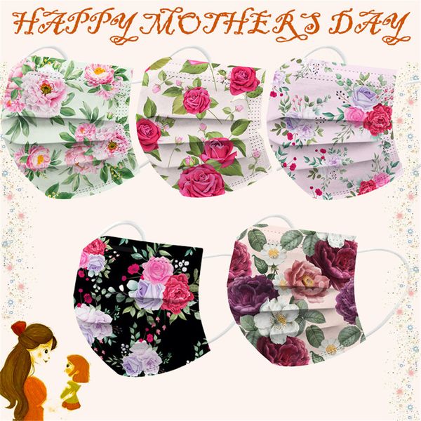 

flower pattern disposable face masks breathable mother's day 3-ply non-woven cup dust masks with elastic earloop for adults men women d