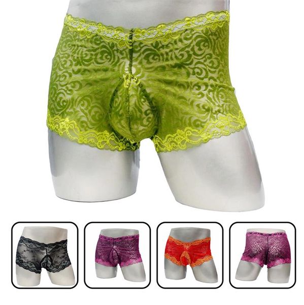 Underpants Sissy Men Menwear Lower Sexy Boxer calcinha com bolsa de bulge renda gay transparente jockstrapnderpants