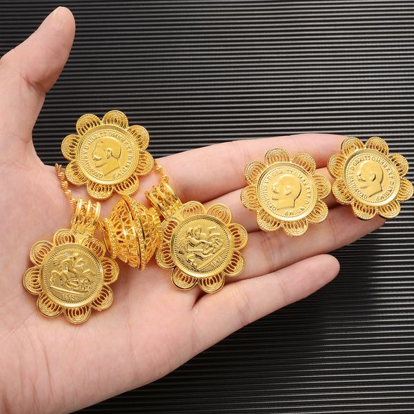 Conjunto de jóias conjuntos de jóias de ouro fino feminino Big Coin Pingente Brinco de Breateiro