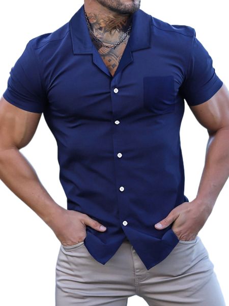 

men patched pocket button through shirt y50u#, White;black