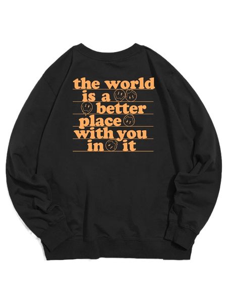

men cartoon & slogan graphic sweatshirt x0ba#, Black