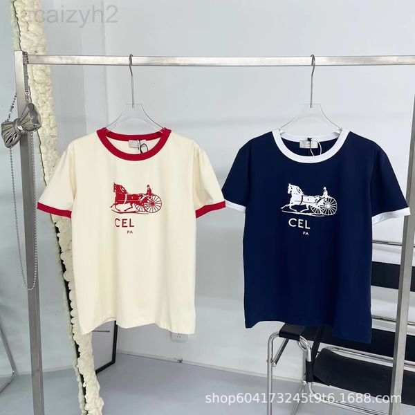 

women's hoodies & sweatshirts designer 22 spring and summer new cel carriage contrast t-shirt women's round neck casual french sim, Black