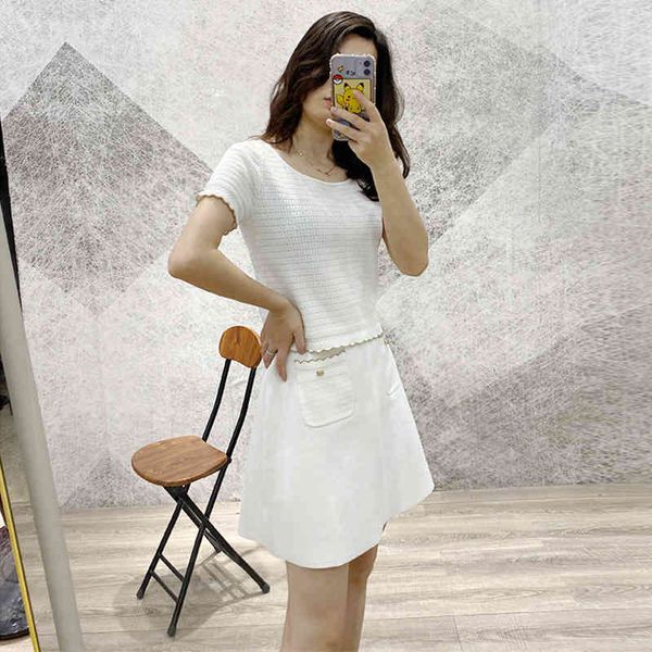 

two piece dress fadan s home spring and summer white spell gold thread knitted suit skirt slim short sleeve a-line two-piece set tj0r