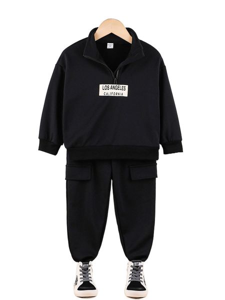 

toddler boys letter graphic half zip sweatshirt & sweatpants j8ak#, Black;white