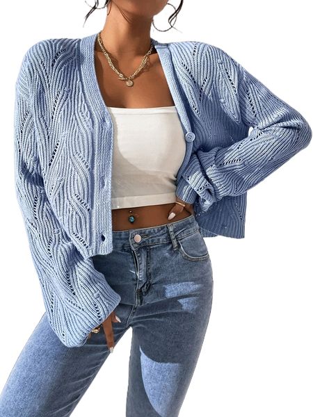

mod pointelle knit drop shoulder cardigan b1nq#, White;black