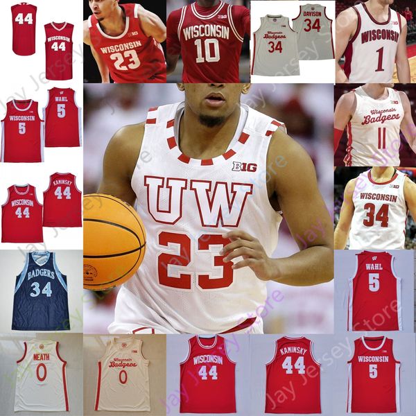

wisconsin badgers basketball jersey ncaa college nate reuvers brad davison tyler wahl ben carlson jonathan davis lorne bowman ii crowl king, Black;red
