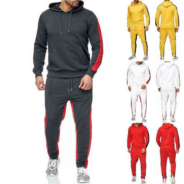 

new men two piece tracksuit outdoor causal hooded sweatshirts sjogging pants set men sports clothing hoodies comes for men l220726, Gray