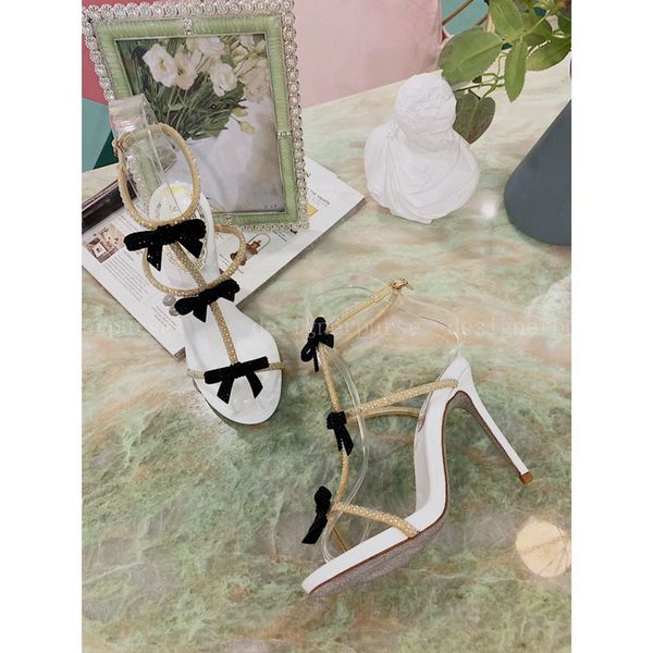 

rc 20ss bows sandal rene sandals womens dress shoes designers heeled slippers elegant shoes wedding shoe fashion bow crystal embellishments, Black