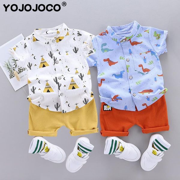 

cute baby boy clothes 0-4y summer set cartoon dinosaur print short sleeve shirt pants for 1 2 4 years kid, White