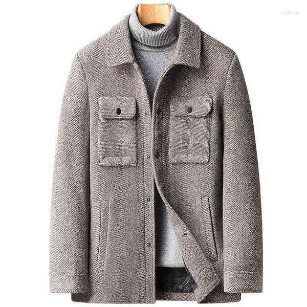 

men's wool & blends winter slim fit jackets coat casual thick warm outerwear men clothing fashion big pocket overcoat nell22 t220810, Black