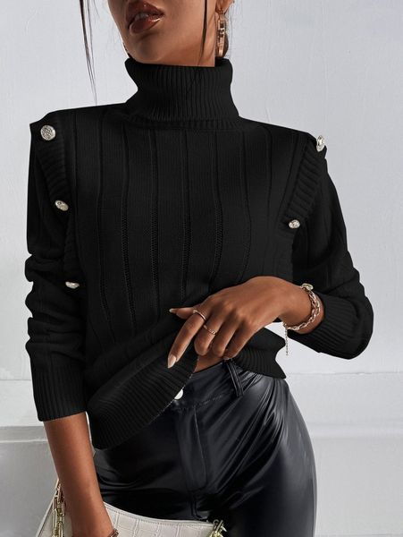 

turtleneck double breasted drop shoulder sweater s2dz#, White;black