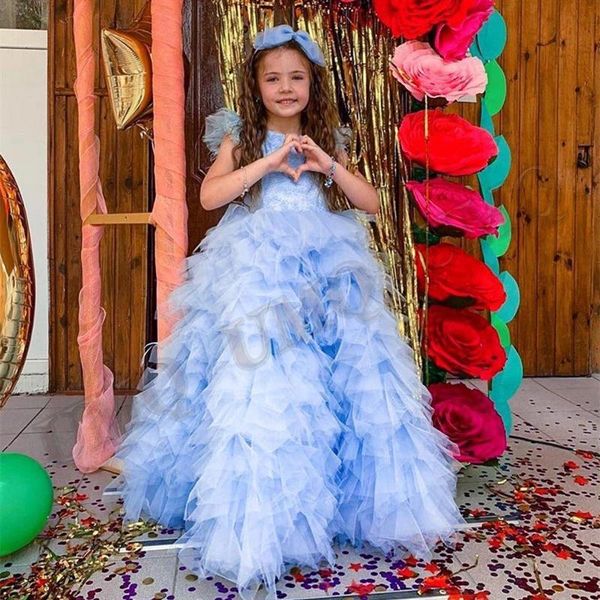 Kızın Elbiseleri Zarif Yorgun yürümeye başlayan doğum günü Çiçek Kız Elbise Apliquesteen Düğün Moda Şovu İlk Cemaat Özel Madegirl's